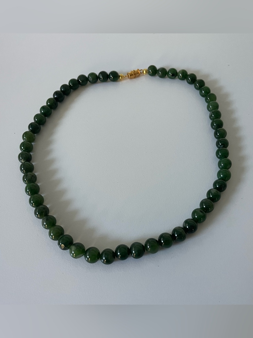 Nephrite Jade Beaded Choker Collar Necklace with Gold Plated Clasp